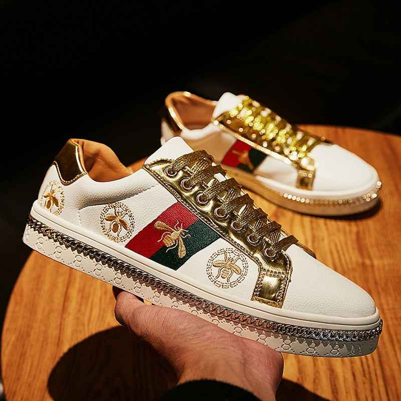 Gold Trim Trendy Fashion Leather Sneakers Casual Men's Women's Shoes-Keep Melbourne Marvellous Official Store