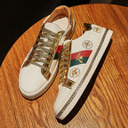Gold Trim Trendy Fashion Leather Sneakers Casual Men's Women's Shoes