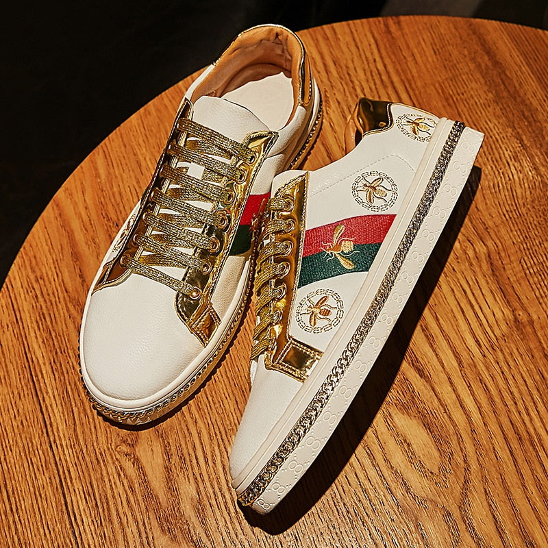 Gold Trim Trendy Fashion Leather Sneakers Casual Men's Women's Shoes-Keep Melbourne Marvellous Official Store