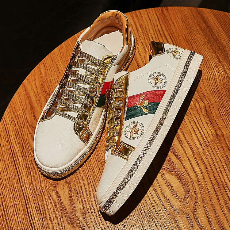 Gold Trim Trendy Fashion Leather Sneakers Casual Men's Women's Shoes-Keep Melbourne Marvellous Official Store