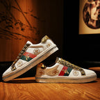Gold Trim Trendy Fashion Leather Sneakers Casual Men's Women's Shoes