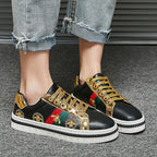 Gold Trim Trendy Fashion Leather Sneakers Casual Men's Women's Shoes