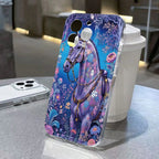 Phone case with a purple horse design on a table