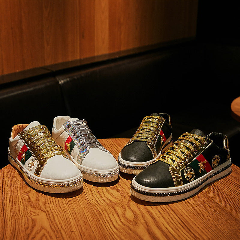 Gold Trim Trendy Fashion Leather Sneakers Casual Men's Women's Shoes