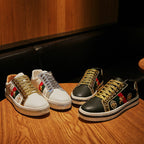 Gold Trim Trendy Fashion Leather Sneakers Casual Men's Women's Shoes