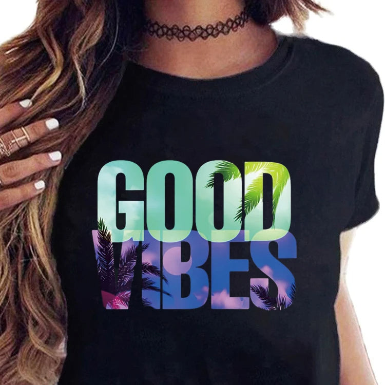 Good Vibes T-shirt Summer Positive Motivation Women's Top