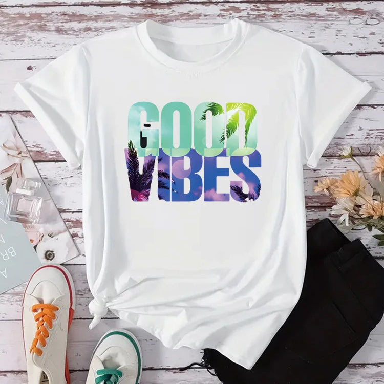 Good Vibes T-shirt Summer Positive Motivation Women's Top