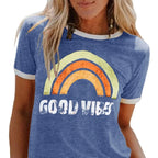 Groovy "Good Vibes" T-shirt Rainbow Summer Women's Top