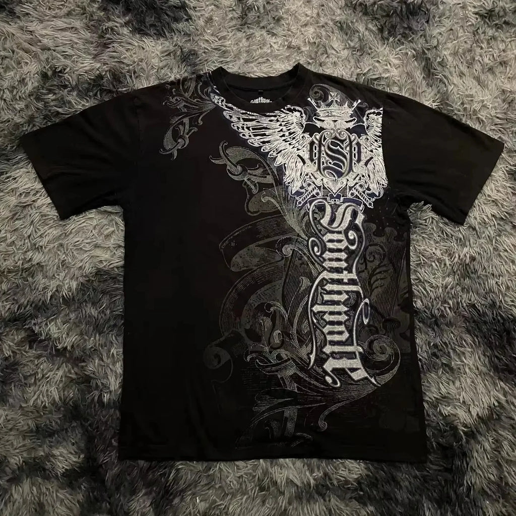 Gothic Style Y2K Punk Rock T-shirt Print Oversized Baggy Women's Top