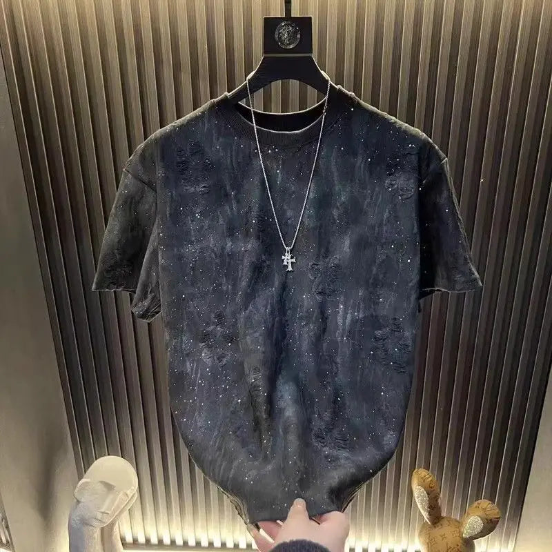 Gradient Distressed Sparkly T-shirt Men's Top