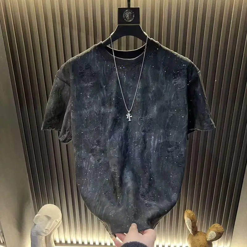 Gradient Distressed Sparkly T-shirt Men's Top