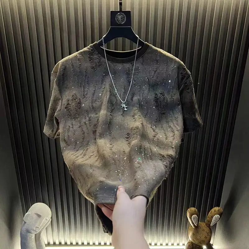 Gradient Distressed Sparkly T-shirt Men's Top