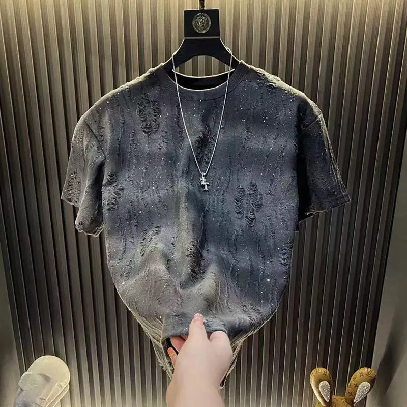 Gradient Distressed Sparkly T-shirt Men's Top