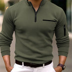 Quarter-Zip Pullover With Zipper Arm Long-Sleeve Polo Shirt