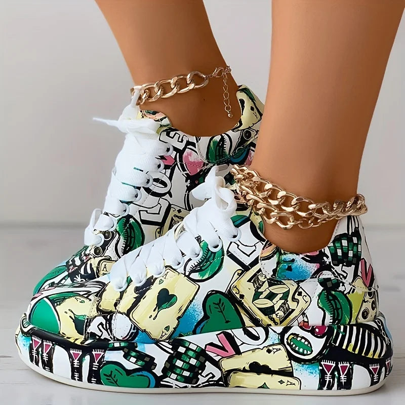 Women's Graffiti All Over Print Sneakers