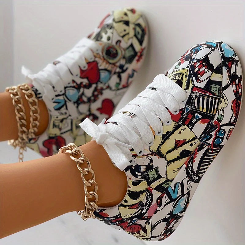 Women's Graffiti All Over Print Sneakers