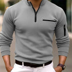 Quarter-Zip Pullover With Zipper Arm Long-Sleeve Polo Shirt