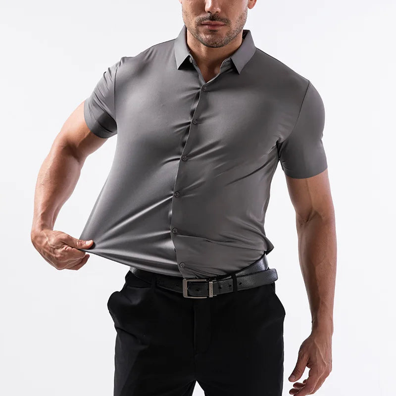 Wrinkle Free Stretchy Business Shirt Men's Short Sleeve