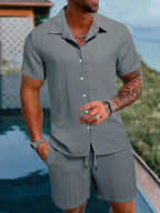 Men Casual Short Sleeve Shirt & Shorts 2pcs Combo Set Summer