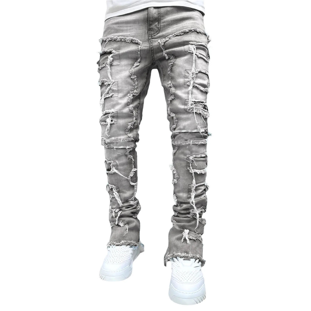 Distressed Denim Jeans Heavy Frayed Ripped Street Style