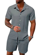 Men Casual Short Sleeve Shirt & Shorts 2pcs Combo Set Summer