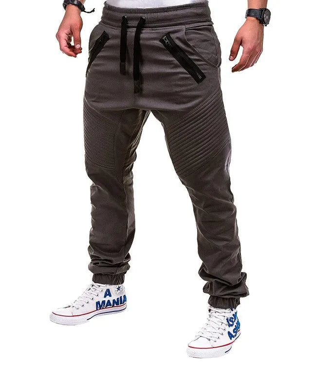 Men's Pencil Pants Thigh Stripes Drawstring Elastic Waist
