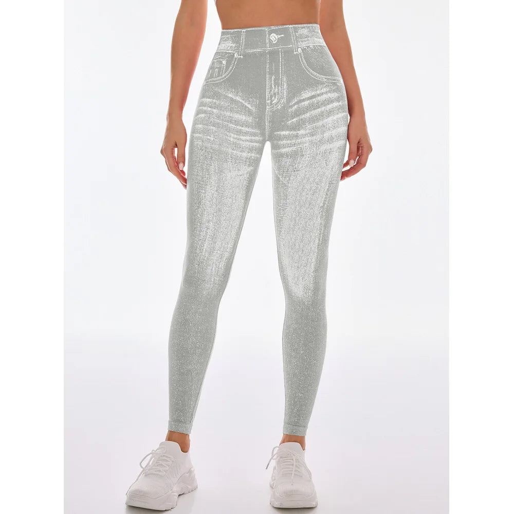 Yoga Leggings Faux Jeans Seamless Tights