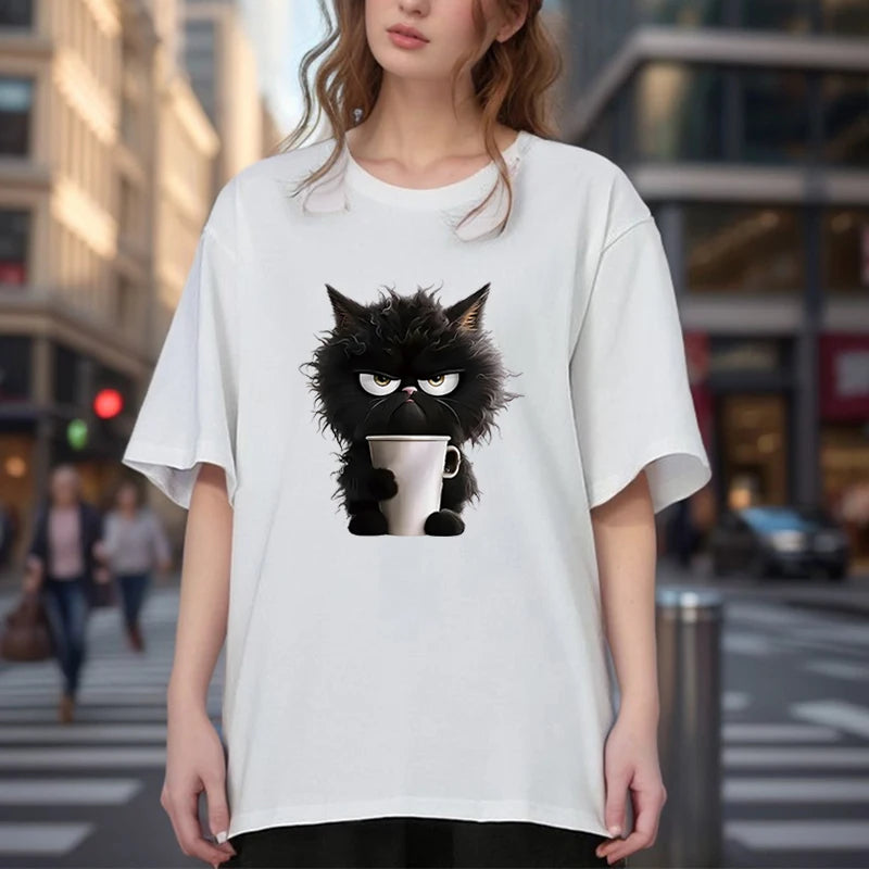 Grumpy Coffee Morning Cat Funny Women's T-shirt