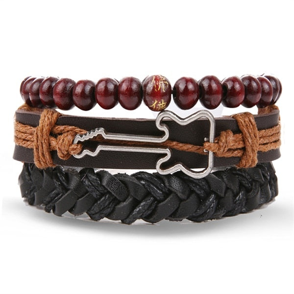 Stacked Bracelet Bangle Chunky Leather