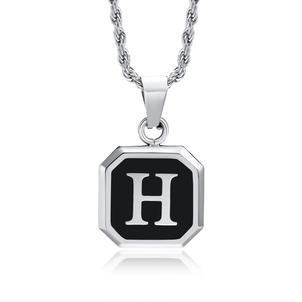 Name Initial Personalised Necklace A-Z Square Stainless Steel Pendant