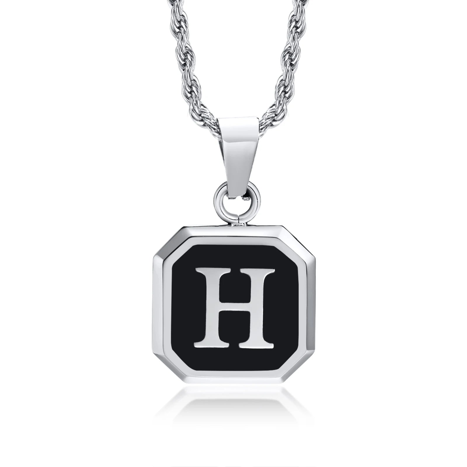 Name Initial Personalised Necklace A-Z Square Stainless Steel Pendant