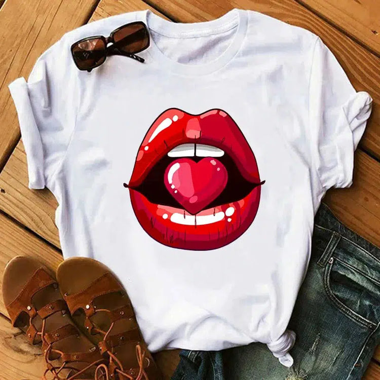 Kiss Lipstick Lips Creative Women's Soft T-Shirt Graphic Print Top