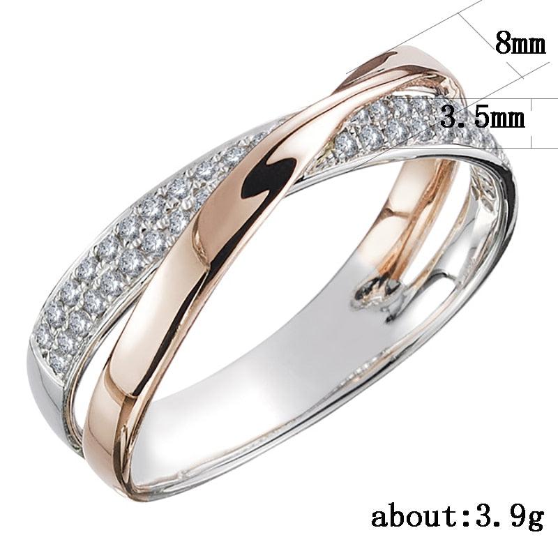 Dazzling X-Cross-Shape Ring Two-Tone CZ Stone Jewelry