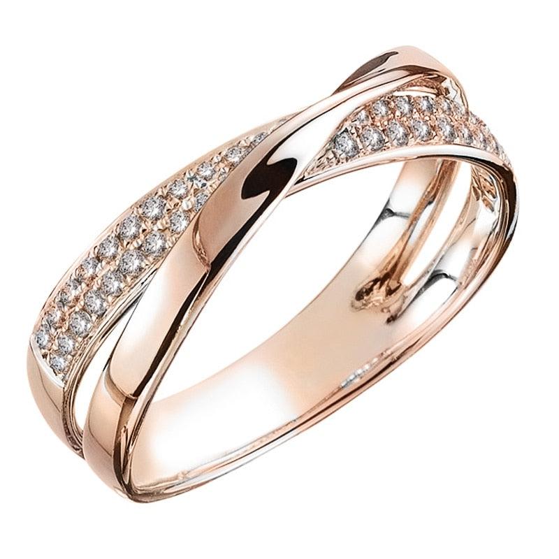 Dazzling X-Cross-Shape Ring Two-Tone CZ Stone Jewelry