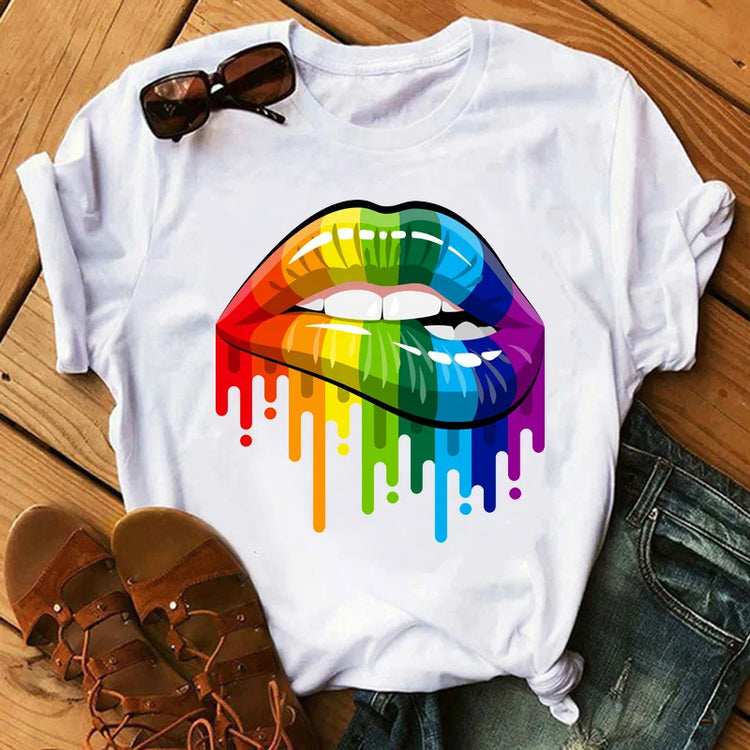 Kiss Lipstick Lips Creative Women's Soft T-Shirt Graphic Print Top