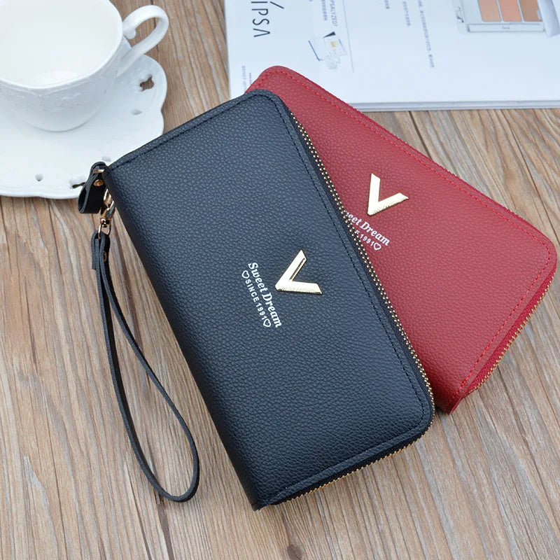 Women's Large Capacity Zipper Wallet Long Clutch PU Leather Mobile Phone Credit-Card Purse