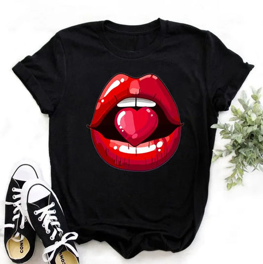 Kiss Lipstick Lips Creative Women's Soft T-Shirt Graphic Print Top