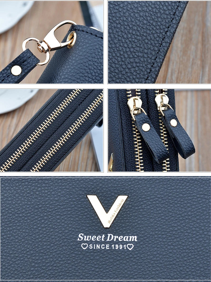 Double Zipper Purse Wallet Long Women's Clutch Wrist Bag