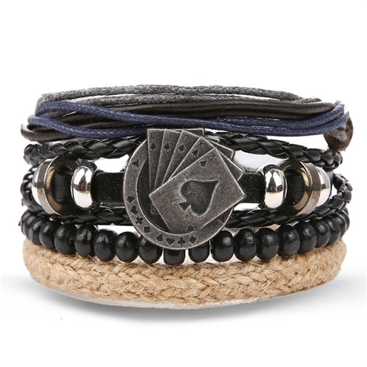 Multi-layer Chunky Leather Friendship Fashion Bracelet-Bangle Jewelry / Guitar / Music / Poker / Motorbike