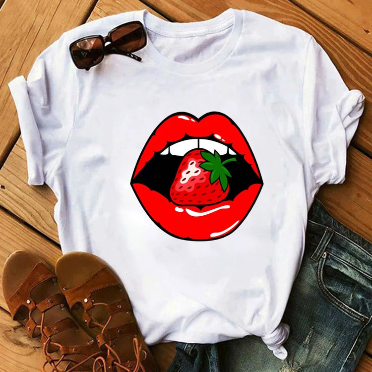 Kiss Lipstick Lips Creative Women's Soft T-Shirt Graphic Print Top