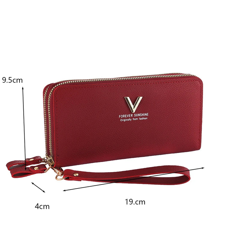 Women's Large Capacity Zipper Wallet Long Clutch PU Leather Mobile Phone Credit-Card Purse