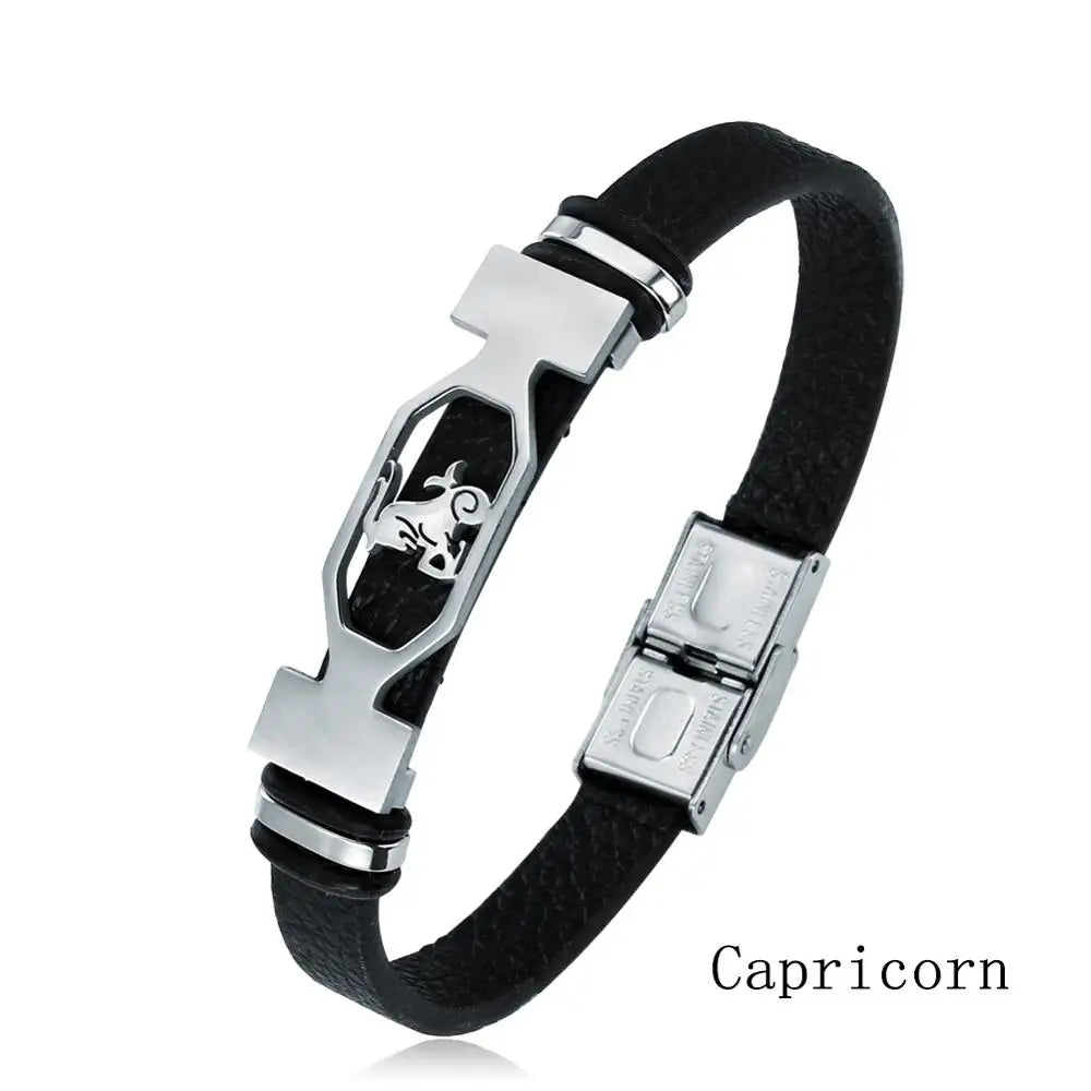 Zodiac Star Sign Stainless Steel Cuff Bracelet Astrology Jewelry