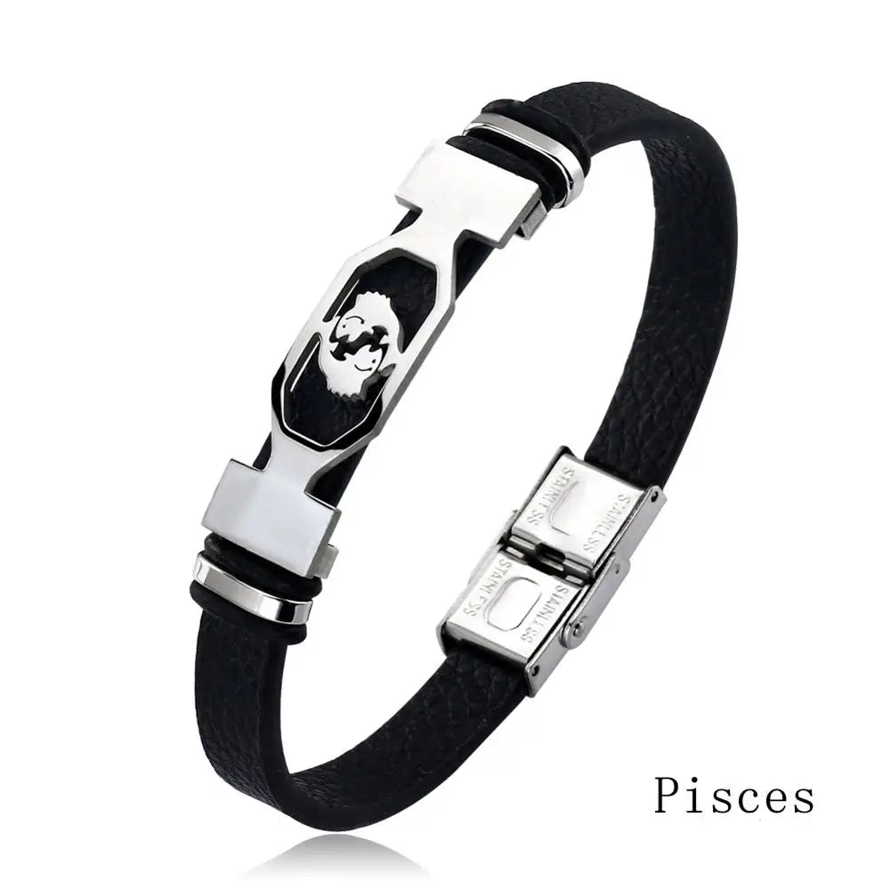 Zodiac Star Sign Stainless Steel Cuff Bracelet Astrology Jewelry