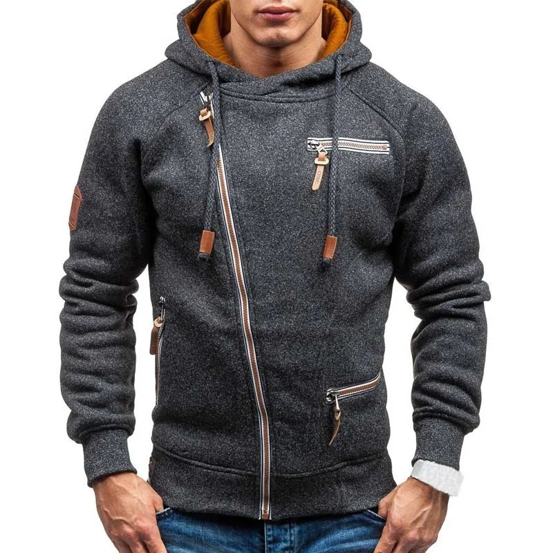 Men's Hoodie Oblique Angle Zipper Streetwear
