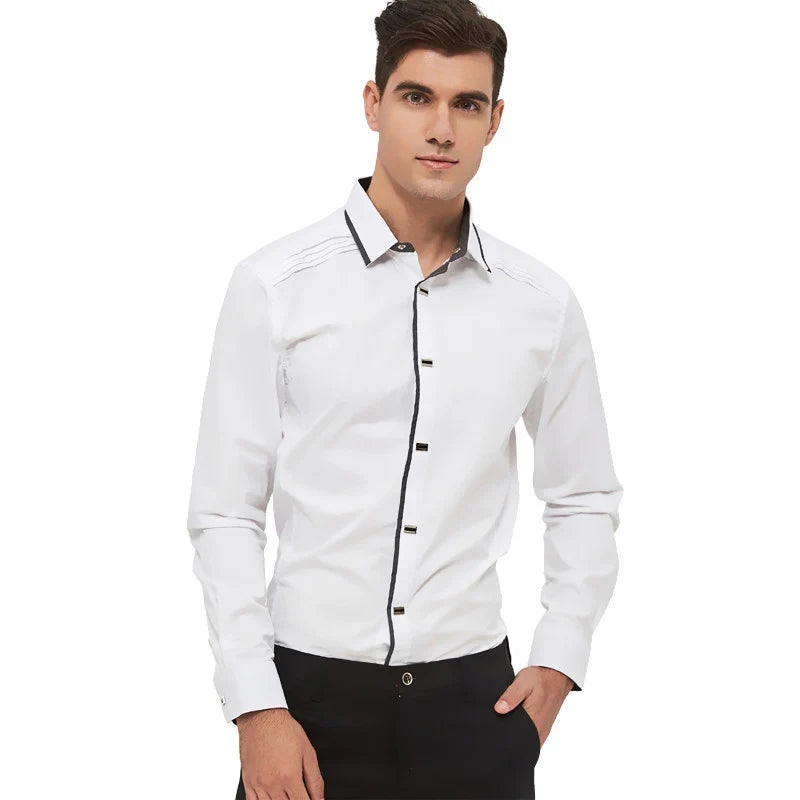 Stylish Cotton Dress Shirt Top-Quality With Snap-Close Buttons