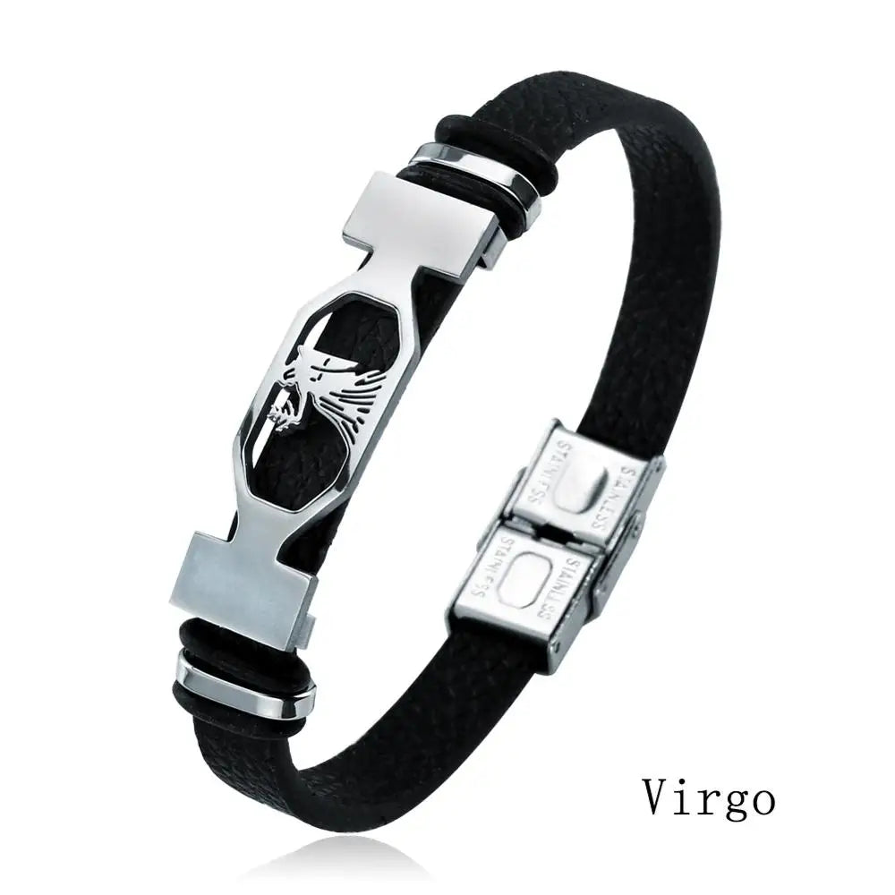 Zodiac Star Sign Stainless Steel Cuff Bracelet Astrology Jewelry