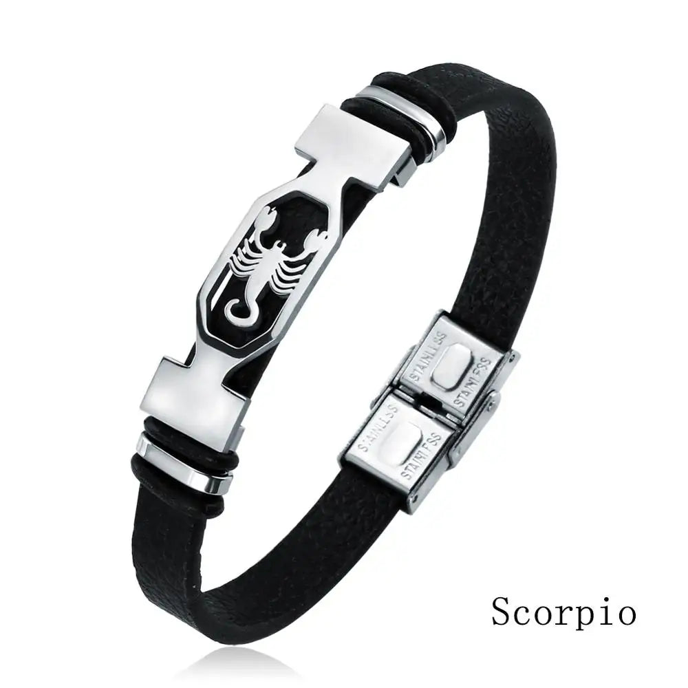Zodiac Star Sign Stainless Steel Cuff Bracelet Astrology Jewelry