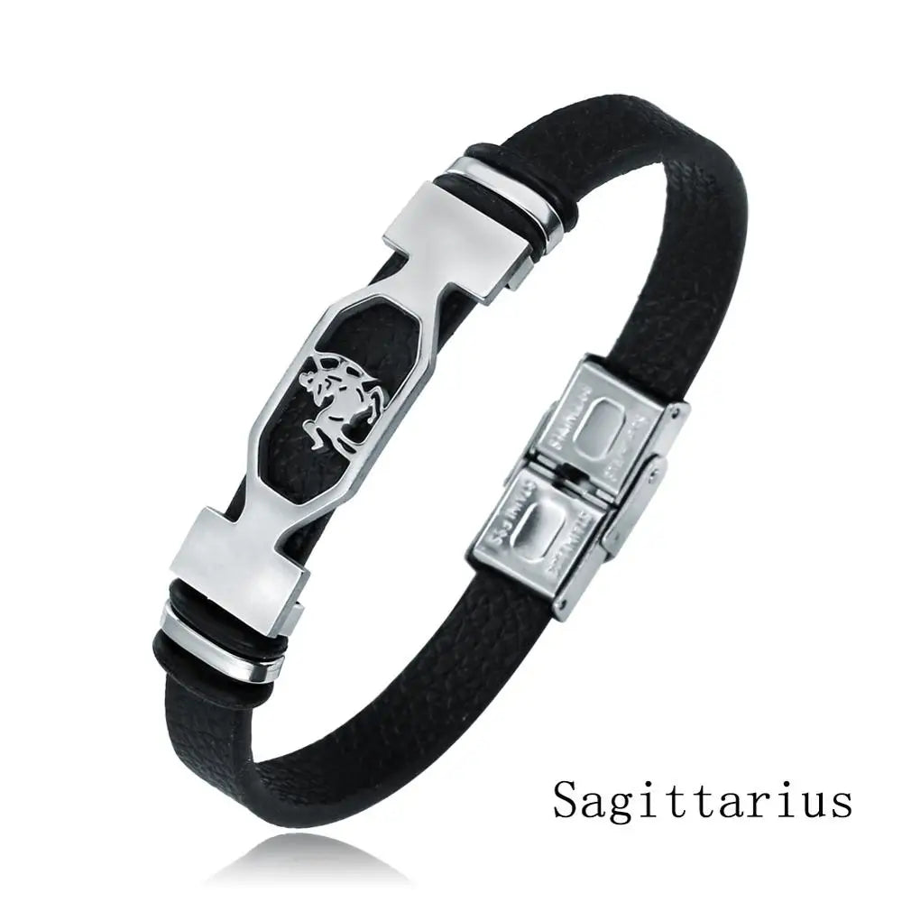 Zodiac Star Sign Stainless Steel Cuff Bracelet Astrology Jewelry