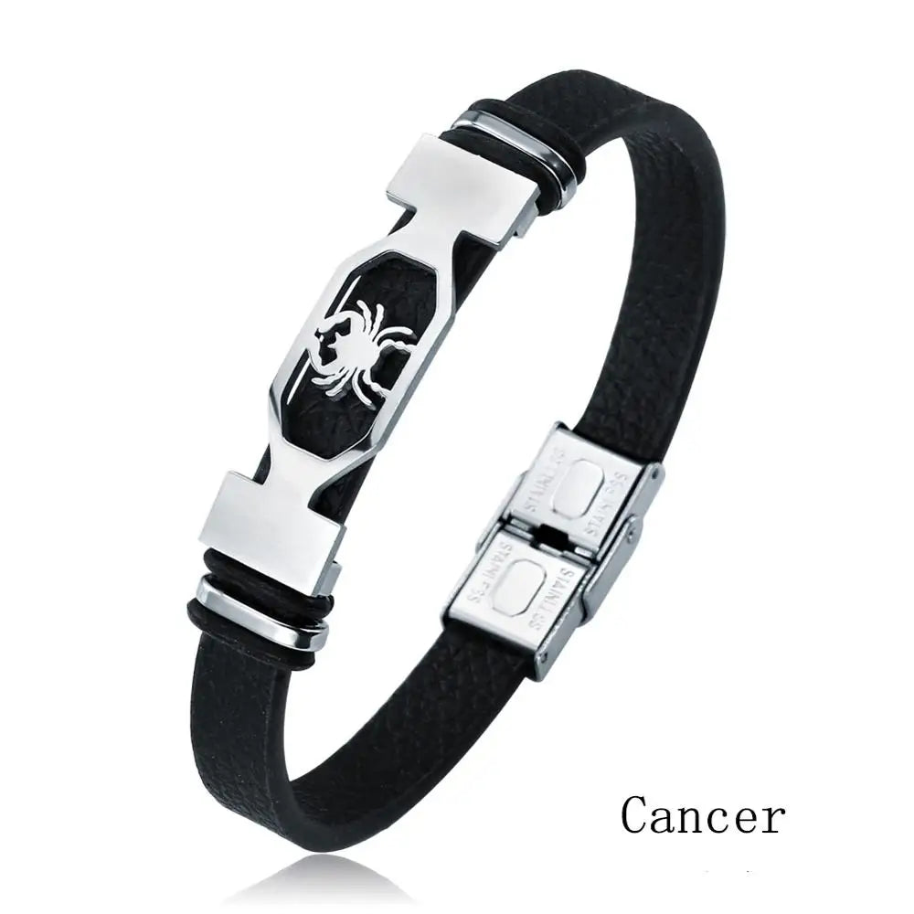 Zodiac Star Sign Stainless Steel Cuff Bracelet Astrology Jewelry