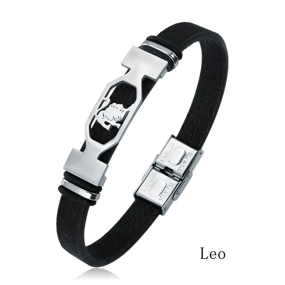 Zodiac Star Sign Stainless Steel Cuff Bracelet Astrology Jewelry